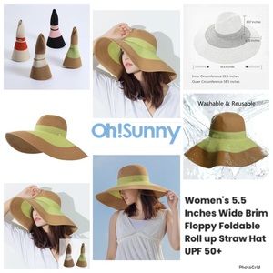 Oh Sunny 5.5 inches wide brim floppy foldable roll up straw hat NWT